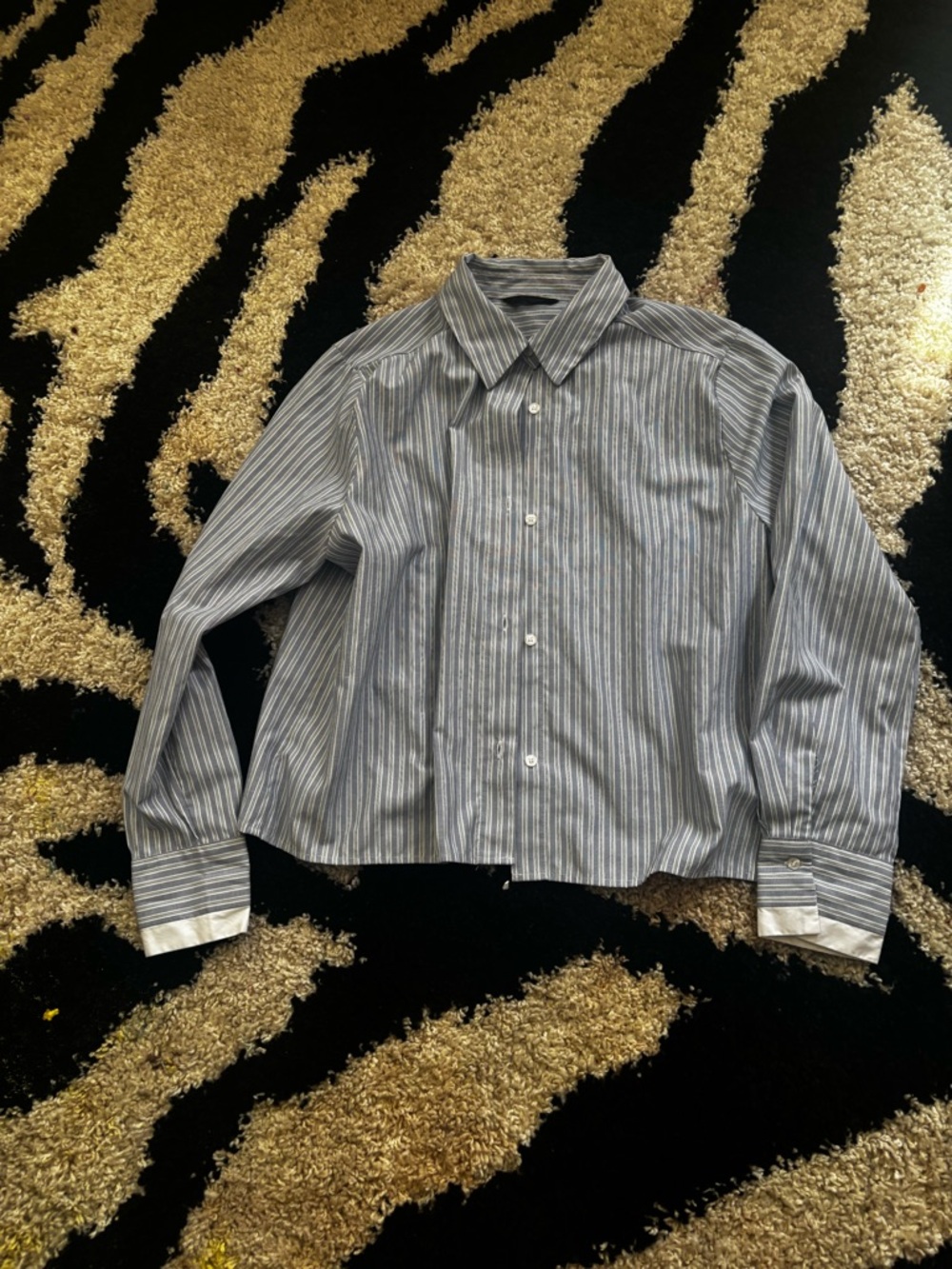 Zara Blue and White Vertical Stripe Dress Shirt